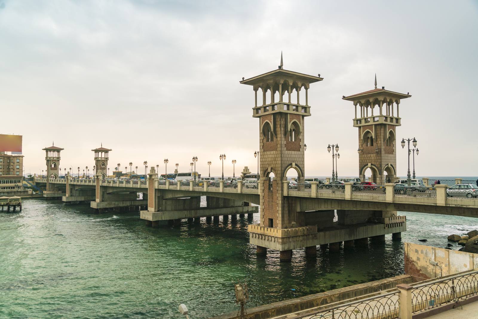 The Stanley Bridge and Alexandria Corniche at dusk