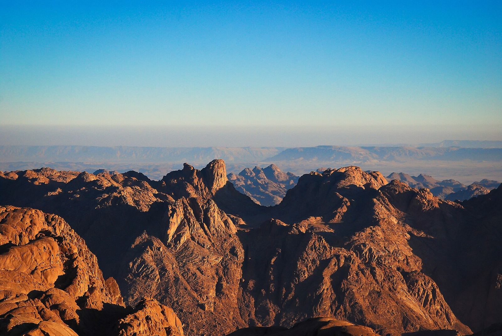 Mount Sinai sunrise over the rocky peaks of the Sinai Peninsula